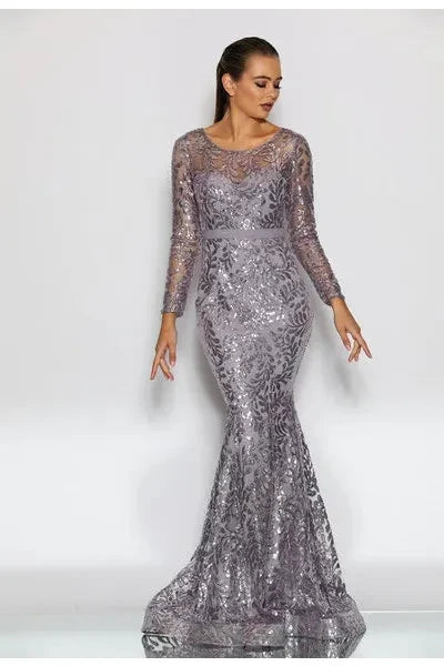 J'ADORE AUSTRALIA GOWN - GREY - Bread Boutique - absolutely stunning, asymmetrical, GLAMOROUS, J'ADORE, JX4013, SHIMMER, SOPHISTICATED, STUNNING, WAISTED - Darwin boutique - Darwin fashion