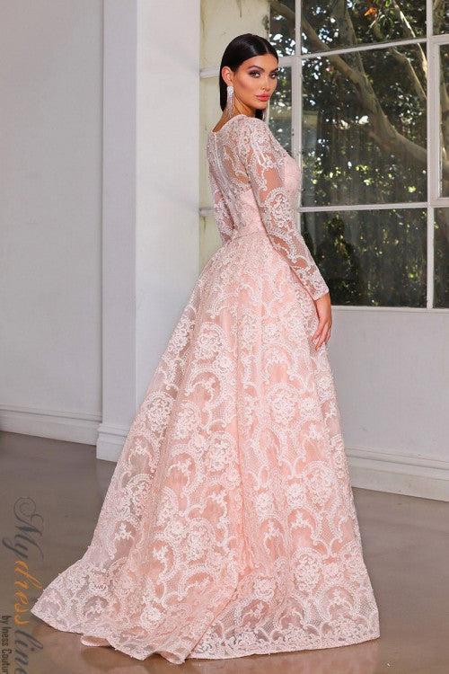 J'ADORE AUSTRALIA MAGNIFICENT BEADED LACE FULL SKIRT GOWN - Bread Boutique - EMBELLISHED, GLAMOROUS, J'ADORE, jx4048, LACE, LONG SLEEVED, ROUND NECK, SEQUINED, SEXY, SOPHISTICATED, STUNNING, WAISTED - Darwin boutique - Darwin fashion