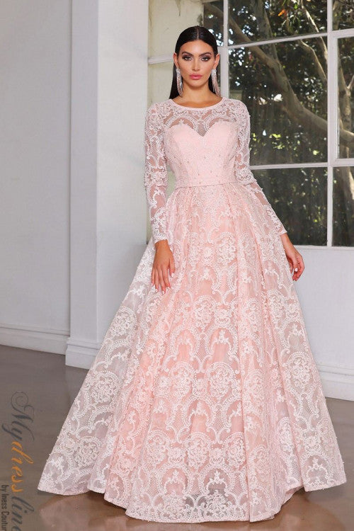 J'ADORE AUSTRALIA MAGNIFICENT BEADED LACE FULL SKIRT GOWN - Bread Boutique - EMBELLISHED, GLAMOROUS, J'ADORE, jx4048, LACE, LONG SLEEVED, ROUND NECK, SEQUINED, SEXY, SOPHISTICATED, STUNNING, WAISTED - Darwin boutique - Darwin fashion