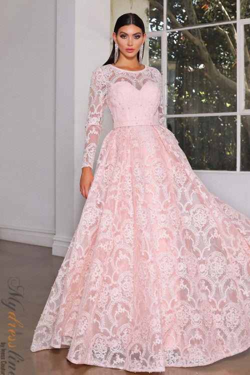 J'ADORE AUSTRALIA MAGNIFICENT BEADED LACE FULL SKIRT GOWN - Bread Boutique - EMBELLISHED, GLAMOROUS, J'ADORE, jx4048, LACE, LONG SLEEVED, ROUND NECK, SEQUINED, SEXY, SOPHISTICATED, STUNNING, WAISTED - Darwin boutique - Darwin fashion