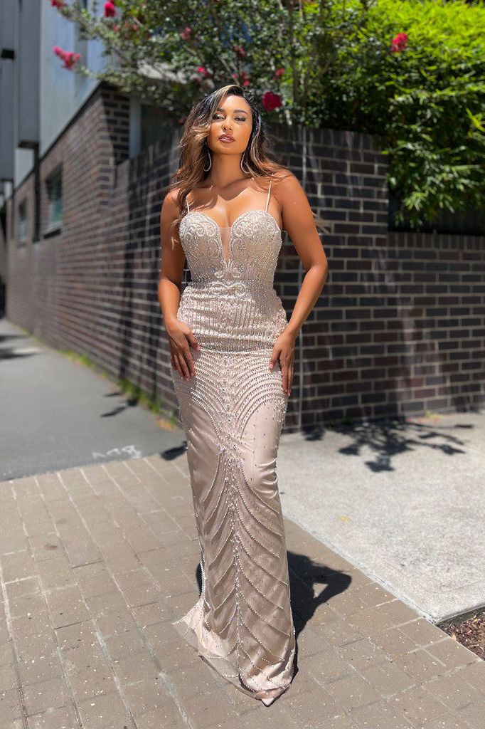 J’ADORE AUSTRALIA FULLY BEADED GOWN - NUDE - Bread Boutique - absolutely stunning, asymmetrical, GLAMOROUS, GORGEOUS, GOWNS, JX5026, JX5033, SEQUINED, SEXY, SHIMMERING, silver, SOFT, SOPHISTICATED, sophisticaterd, STRAPLESS, STUNNING, SUPERB, WAISTED - Darwin boutique - Darwin fashion