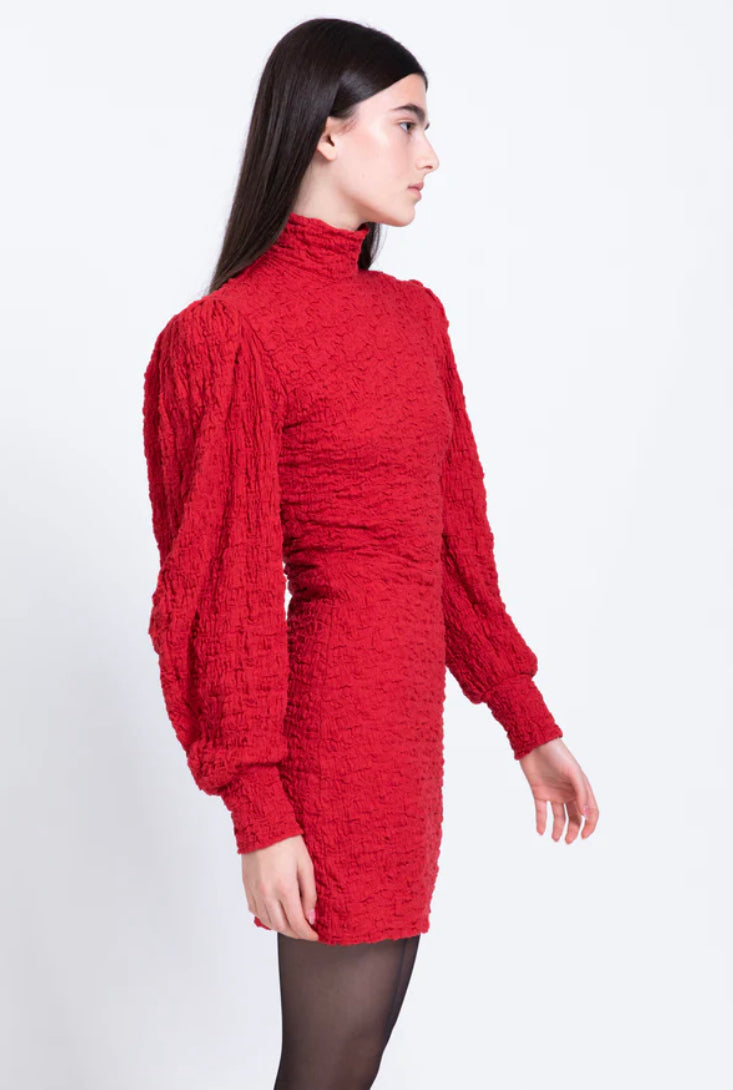 SABINA MUSAYEV LUNARIA DRESS - Bread Boutique - asymmetrical, collared, dress, GLAMOROUS, GORGEOUS, LONG SLEEVED, polyester, puffed sleeve, RED, SABINA MUSAYEV, SEXY, short, sleeved, SOFT, SOPHISTICATED, sophisticaterd, STRETCHY, STUNNING, stylish, SUPERB, WAISTED - Darwin boutique - Darwin fashion
