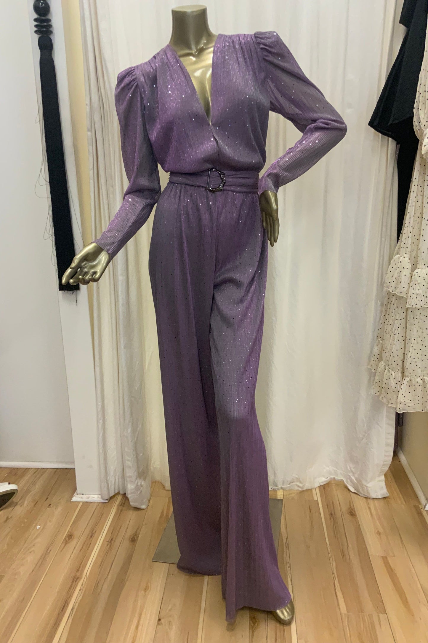 SABINA MUSAYEV JIMMY JUMPSUIT - Bread Boutique - GLAMOROUS, GORGEOUS, LONG SLEEVED, MAUVE, PANTSUIT, polyester, SABINA MUSAYEV, SEXY, SHIMMER, SHIMMERING, SOFT, SOPHISTICATED, sophisticaterd, STUNNING, stylish, SUPERB, WAISTED - Darwin boutique - Darwin fashion