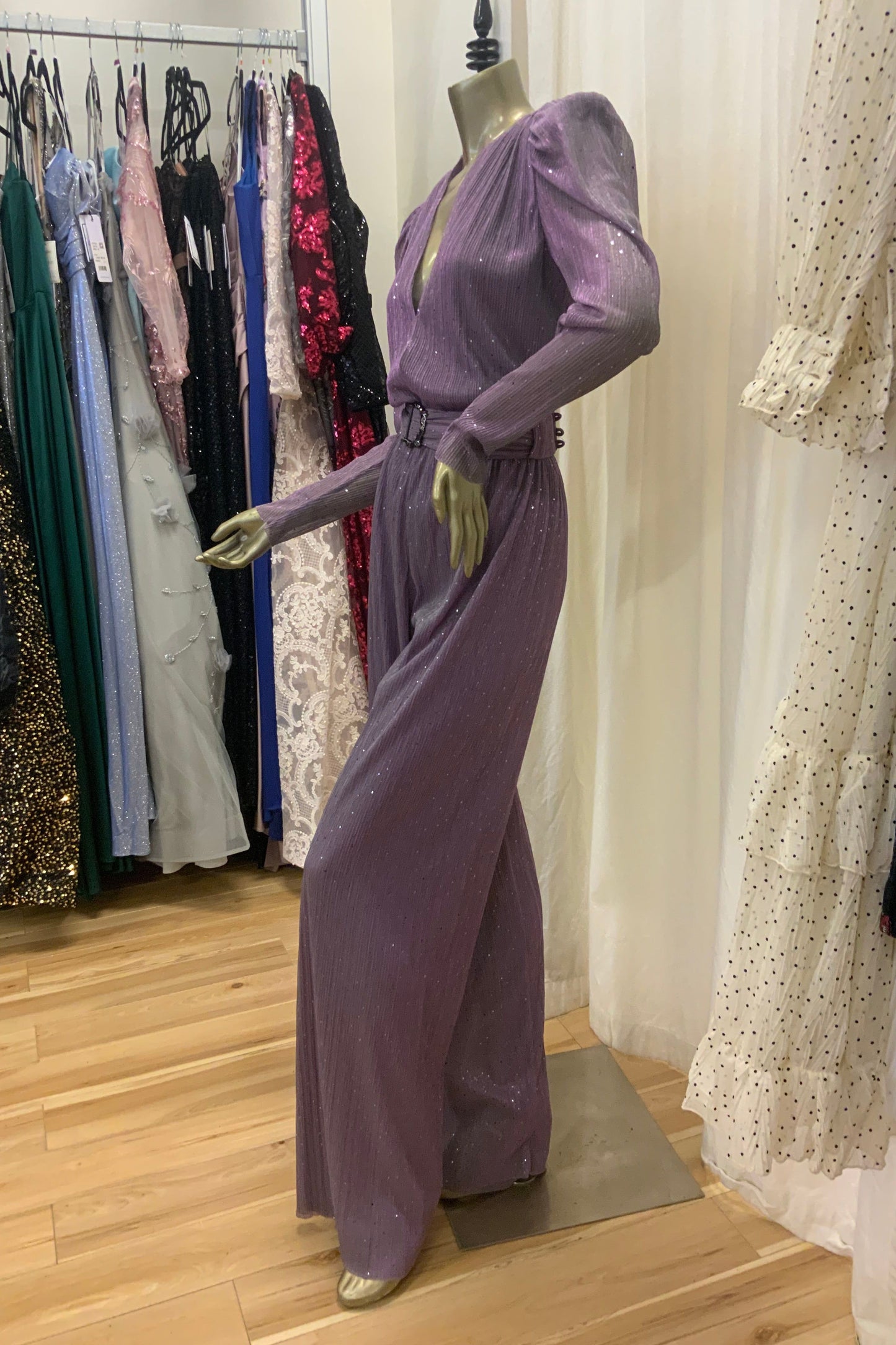 SABINA MUSAYEV JIMMY JUMPSUIT - Bread Boutique - GLAMOROUS, GORGEOUS, LONG SLEEVED, MAUVE, PANTSUIT, polyester, SABINA MUSAYEV, SEXY, SHIMMER, SHIMMERING, SOFT, SOPHISTICATED, sophisticaterd, STUNNING, stylish, SUPERB, WAISTED - Darwin boutique - Darwin fashion
