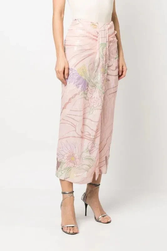 SABINA MUSAYEV LIMA SKIRT - BLUSH PRINT - Bread Boutique - absolutely stunning, assymetricaal, asymmetrical, BLUSH, floral, FLOWERS, GLAMOROUS, GORGEOUS, loose fit, PINK, polyester, printedfloral, SABINA MUSAYEV, SEXY, shiny, SOFT, SOPHISTICATED, STUNNING, stylish, summer, SUPERB, WAISTED - Darwin boutique - Darwin fashion