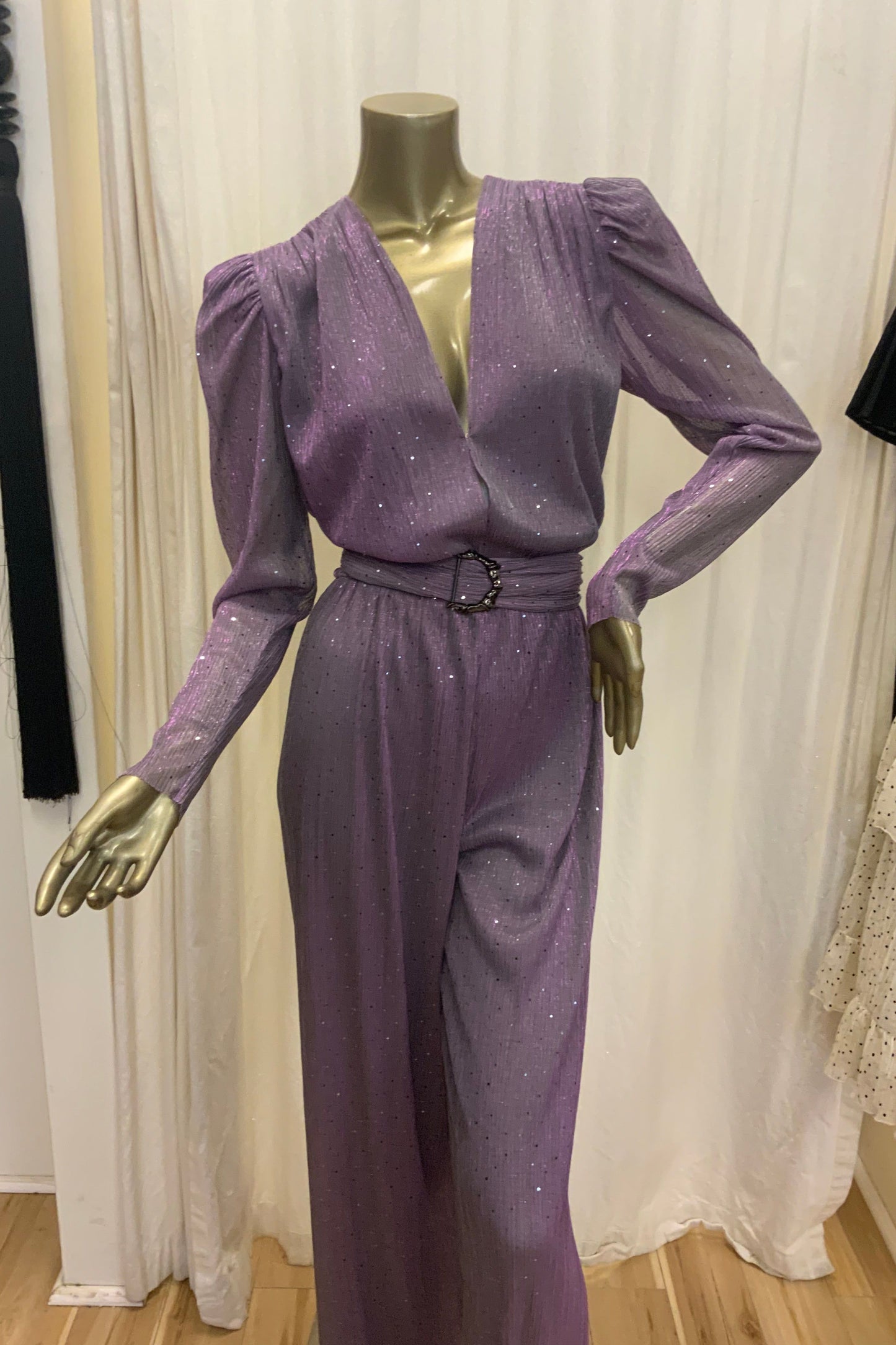 SABINA MUSAYEV JIMMY JUMPSUIT - Bread Boutique - GLAMOROUS, GORGEOUS, LONG SLEEVED, MAUVE, PANTSUIT, polyester, SABINA MUSAYEV, SEXY, SHIMMER, SHIMMERING, SOFT, SOPHISTICATED, sophisticaterd, STUNNING, stylish, SUPERB, WAISTED - Darwin boutique - Darwin fashion