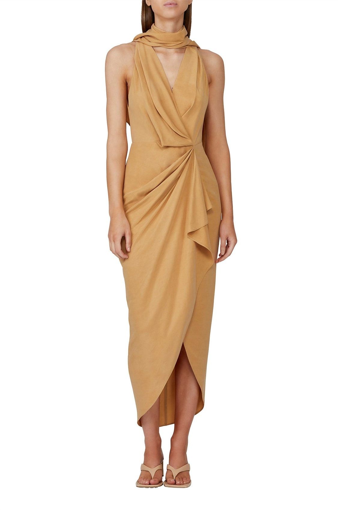 ACLER DALESIDE DRESS - Bread Boutique - ACLER, asymmetrical, draped, dress, eveningwear, GLAMOROUS, GORGEOUS, IMMACULATE, pleated, polyester, scarf, SEXY, sleeveless, SOFT, SOPHISTICATED, sophisticaterd, STRETCHY, STUNNING, stylish, SUPERB, tan, WAISTED - Darwin boutique - Darwin fashion