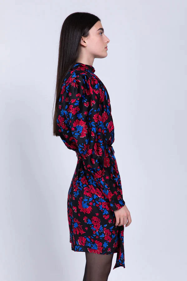 SABINA MUSAYEV BELINDA DRESS BLACK PRINT - Bread Boutique - asymmetrical, black, BLACK FLORAL, dress, floral, FLOWERS, flowy, GLAMOROUS, GORGEOUS, LONG SLEEVED, polyester, printed, printedfloral, SABINA MUSAYEV, SEXY, SOFT, SOPHISTICATED, STUNNING, SUPERB, WAISTED - Darwin boutique - Darwin fashion