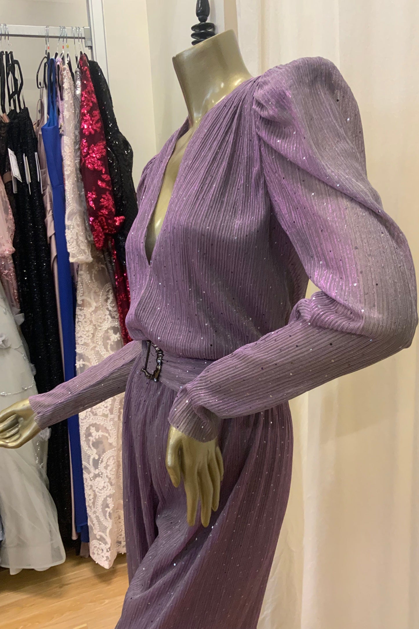 SABINA MUSAYEV JIMMY JUMPSUIT - Bread Boutique - GLAMOROUS, GORGEOUS, LONG SLEEVED, MAUVE, PANTSUIT, polyester, SABINA MUSAYEV, SEXY, SHIMMER, SHIMMERING, SOFT, SOPHISTICATED, sophisticaterd, STUNNING, stylish, SUPERB, WAISTED - Darwin boutique - Darwin fashion