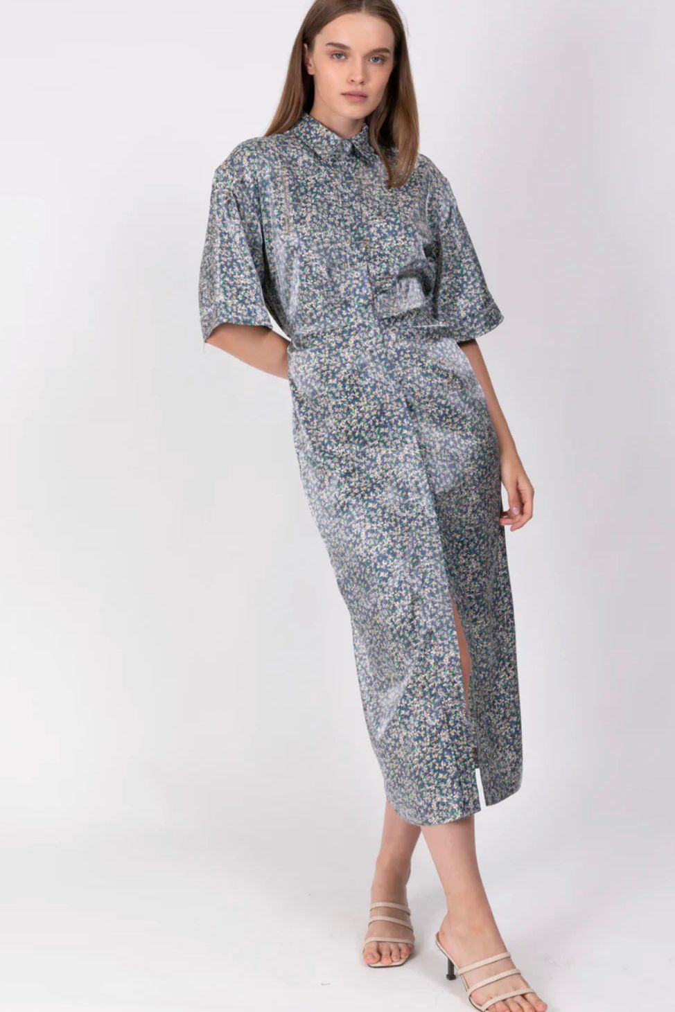 SABINA MUSAYEV FLORI DRESS - Bread Boutique - asymmetrical, dress, GLAMOROUS, GORGEOUS, loose fit, polyester, puffed sleeve, SABINA MUSAYEV, SEXY, SHIMMER, SHIRTDRESS, sleeved, SOFT, SOPHISTICATED, sophisticaterd, STUNNING, SUPERB, WAISTED - Darwin boutique - Darwin fashion