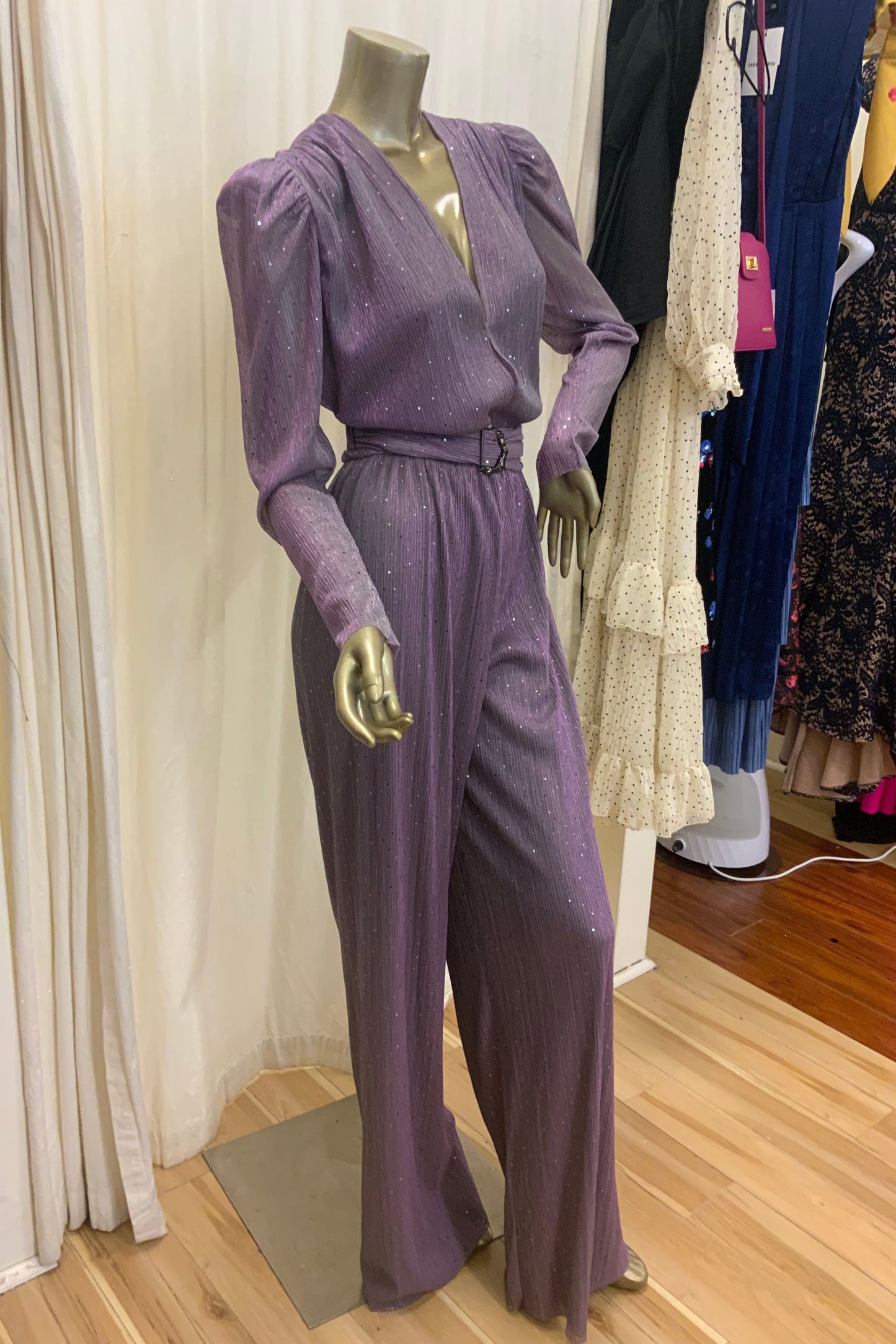 SABINA MUSAYEV JIMMY JUMPSUIT - Bread Boutique - GLAMOROUS, GORGEOUS, LONG SLEEVED, MAUVE, PANTSUIT, polyester, SABINA MUSAYEV, SEXY, SHIMMER, SHIMMERING, SOFT, SOPHISTICATED, sophisticaterd, STUNNING, stylish, SUPERB, WAISTED - Darwin boutique - Darwin fashion