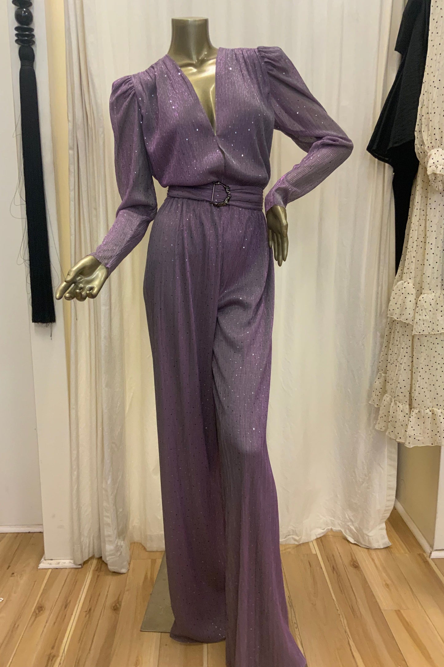 SABINA MUSAYEV JIMMY JUMPSUIT - Bread Boutique - GLAMOROUS, GORGEOUS, LONG SLEEVED, MAUVE, PANTSUIT, polyester, SABINA MUSAYEV, SEXY, SHIMMER, SHIMMERING, SOFT, SOPHISTICATED, sophisticaterd, STUNNING, stylish, SUPERB, WAISTED - Darwin boutique - Darwin fashion