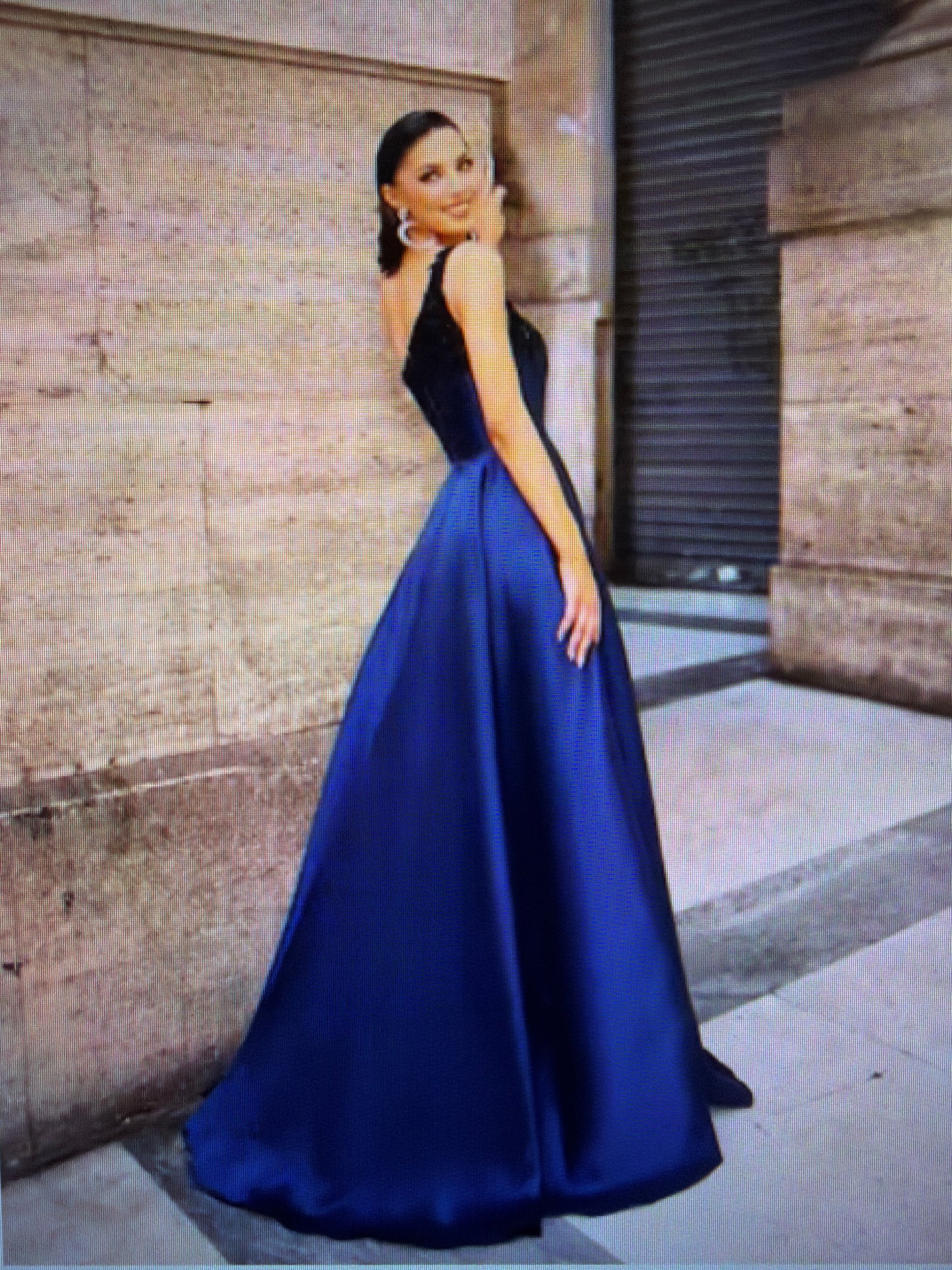 Nicoletta one shoulder mikado gown with lace detail