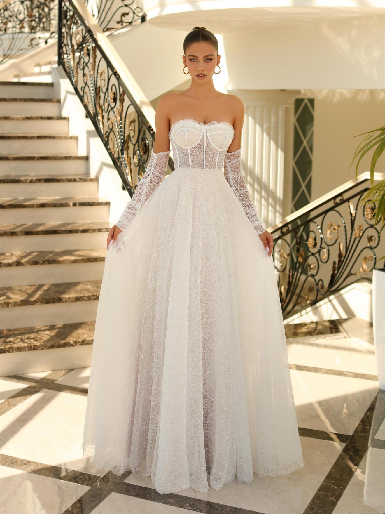 Nicoletta full-chantilly lace buster strapless stunning gala ball gown
