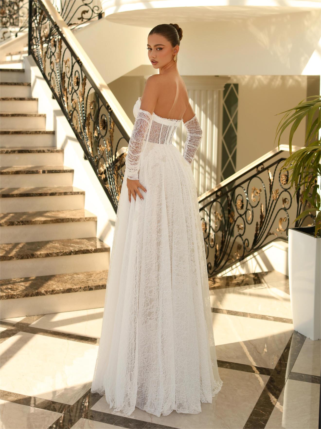 Nicoletta full-chantilly lace buster strapless stunning gala ball gown
