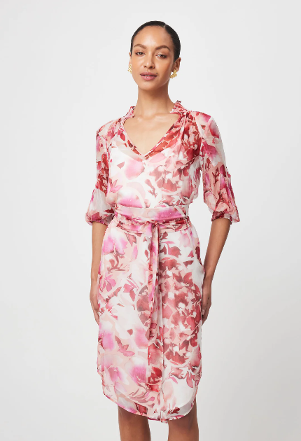 Once Was ANNABELLE VISCOSE CHIFFON DRESS IN FLAMINGO FLOWER