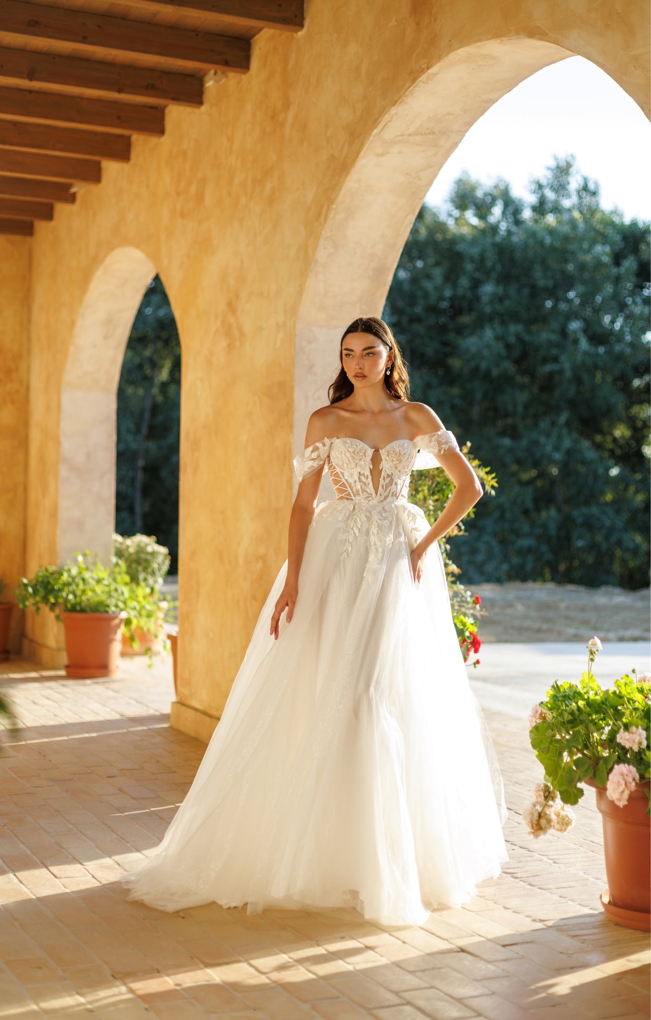 Tina Holly lace corset bodice with full length tulle skirt
