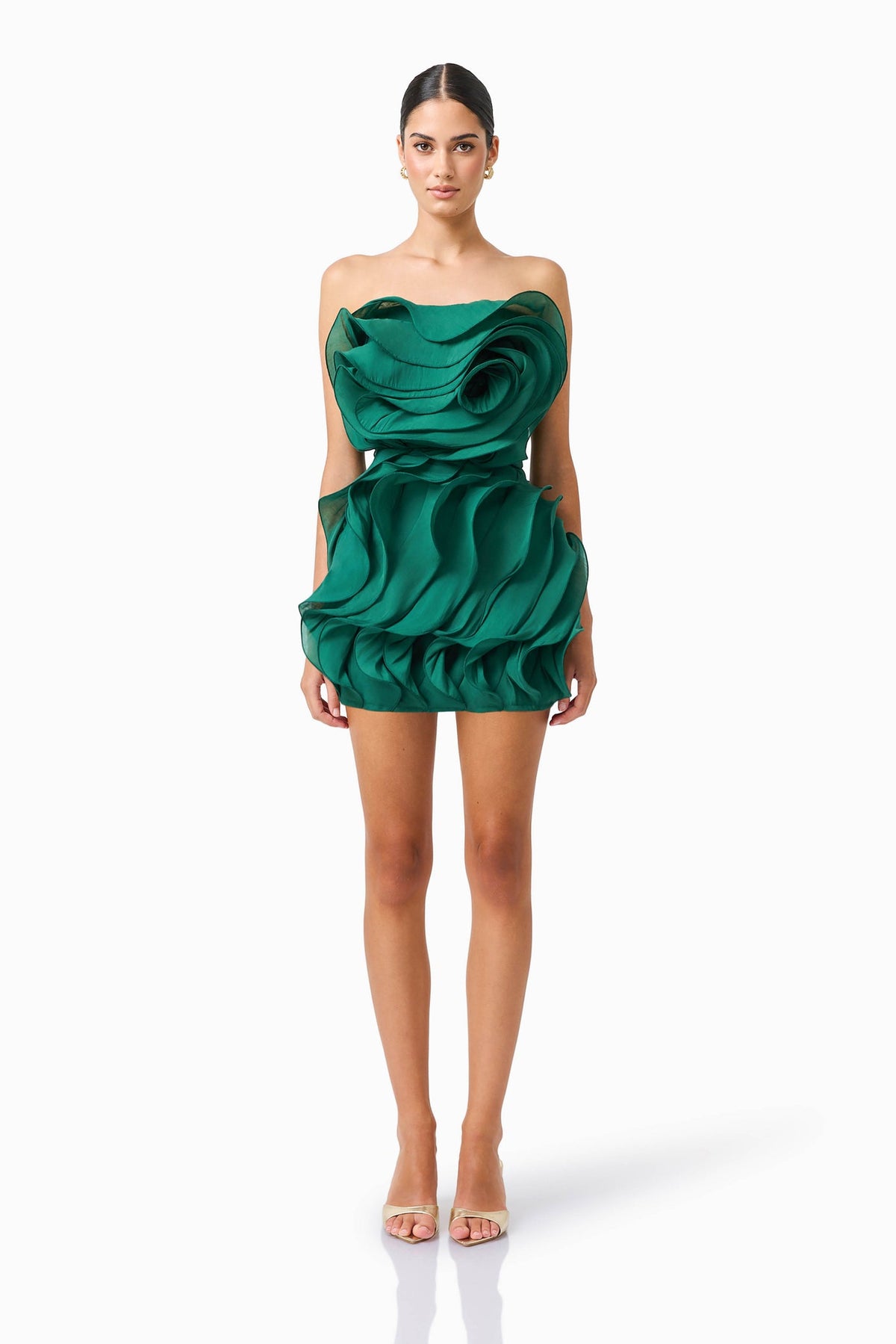 Elliatt Eloria Ruffle Mini Dress in Forest Green