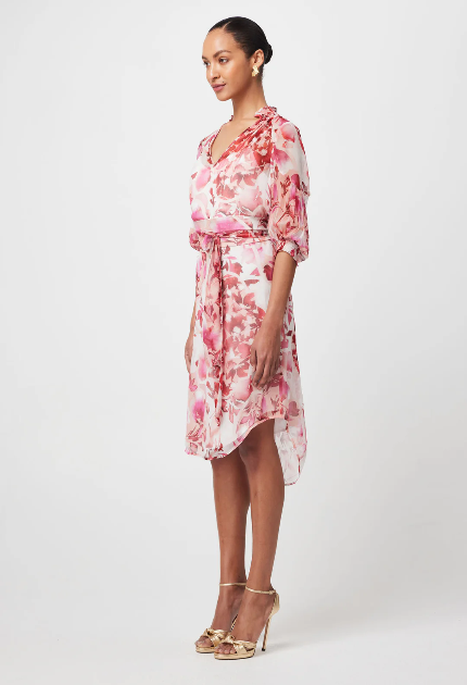 Once Was ANNABELLE VISCOSE CHIFFON DRESS IN FLAMINGO FLOWER