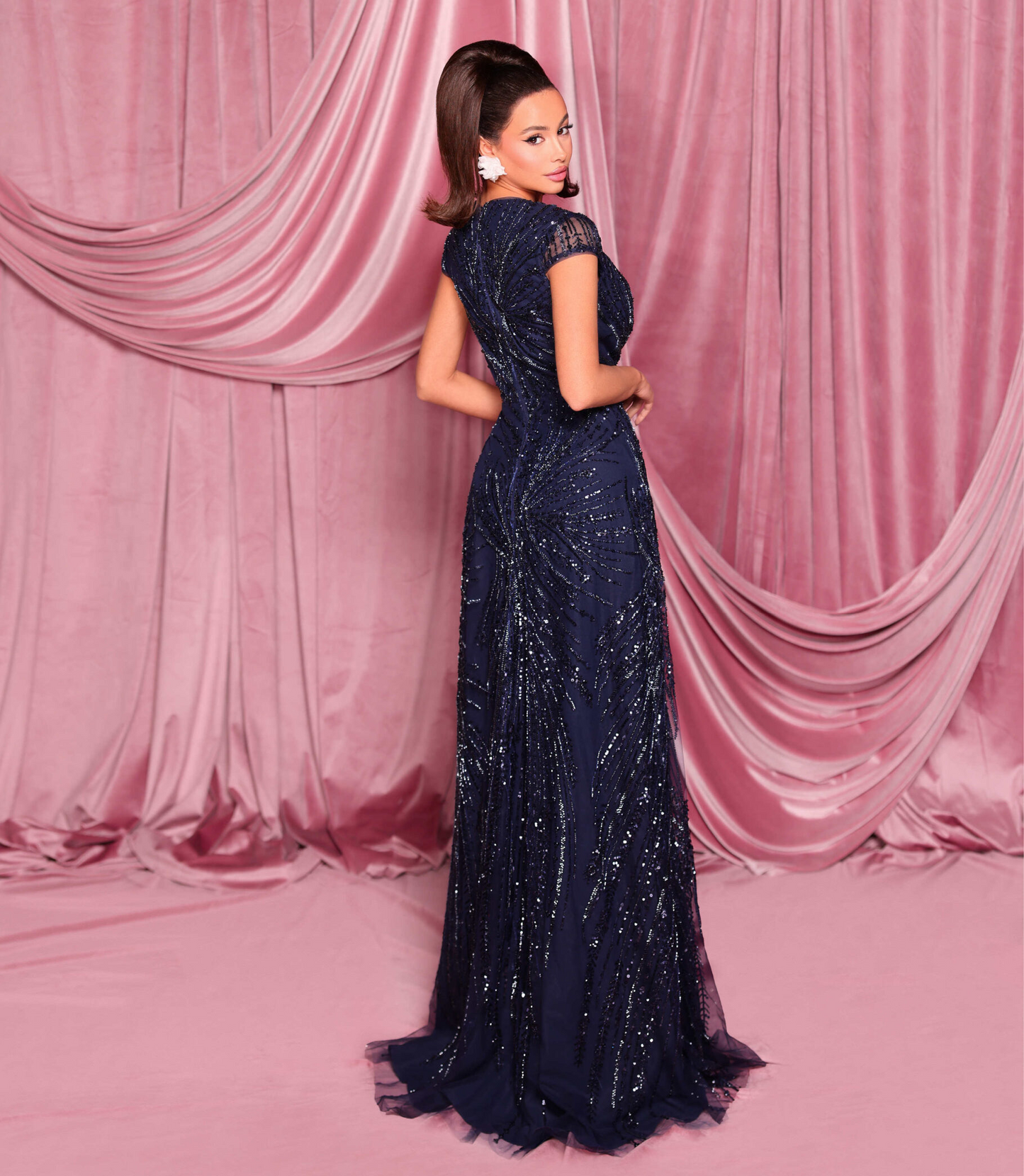 Nicoletta cap sleeve fully beaded ball gown