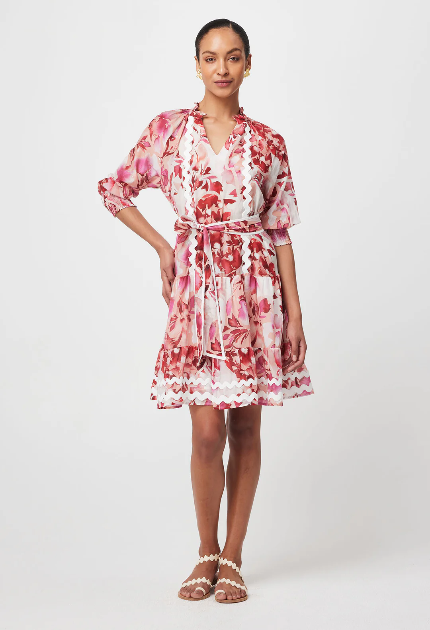 Once Was SANIBEL COTTON SILK DRESS IN FLAMINGO FLOWER