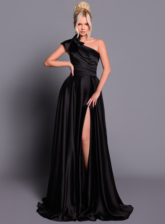 Nicoletta draped one shoulder full skirt gown
