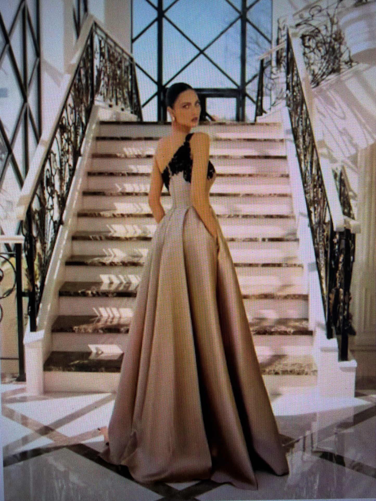 Nicoletta one shoulder mikado gown with lace detail
