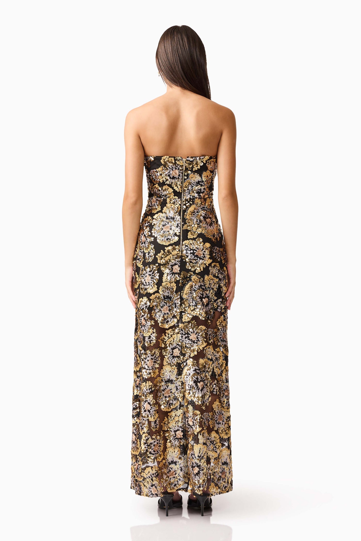 Elliatt Celeste gown black and gold sequins