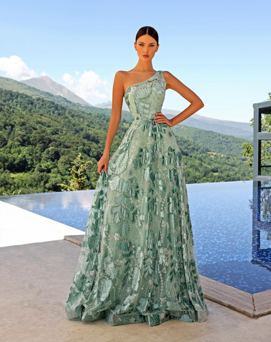 Nicoletta exquisite fabric one shoulder beautiful gala gown