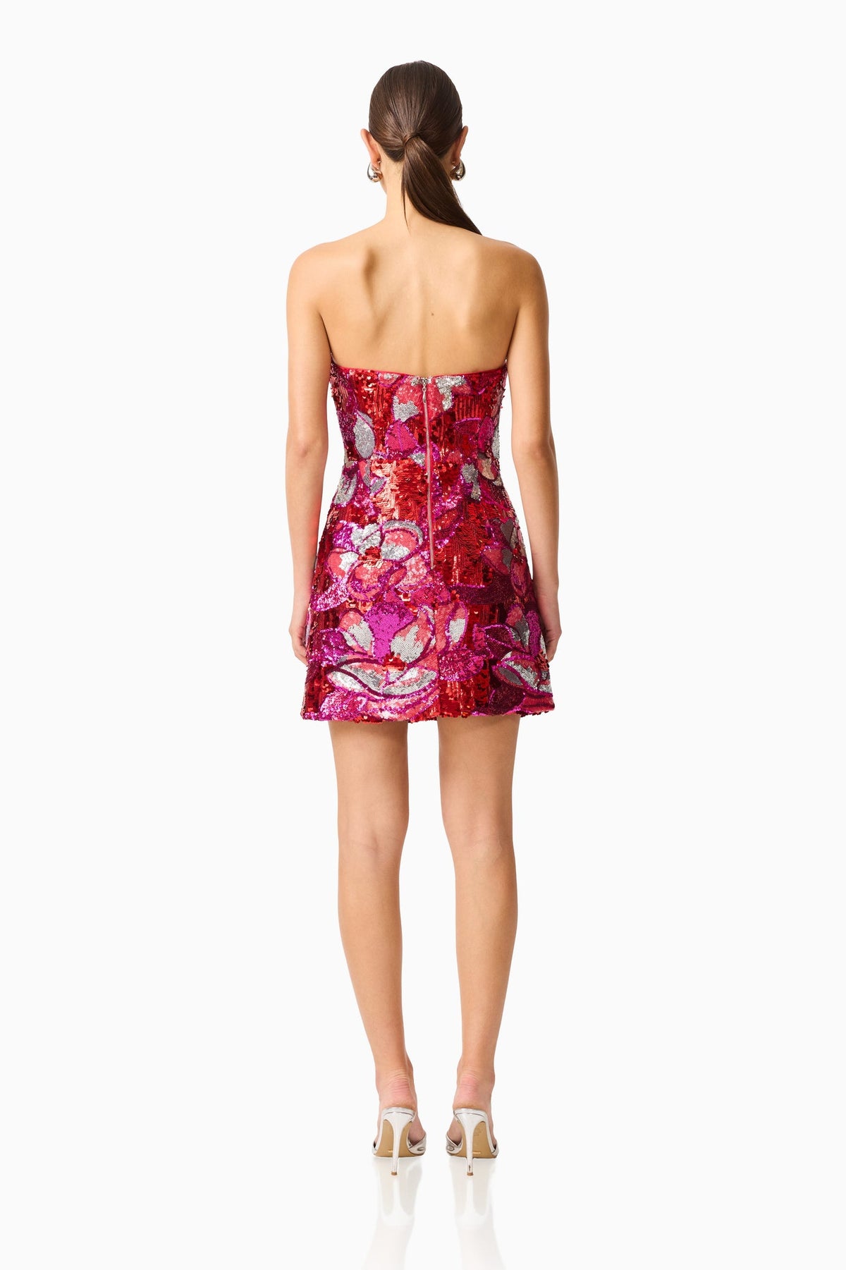 Solara Embellished Mini Dress in Red & Pink