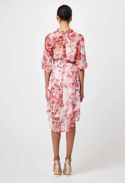 Once Was ANNABELLE VISCOSE CHIFFON DRESS IN FLAMINGO FLOWER