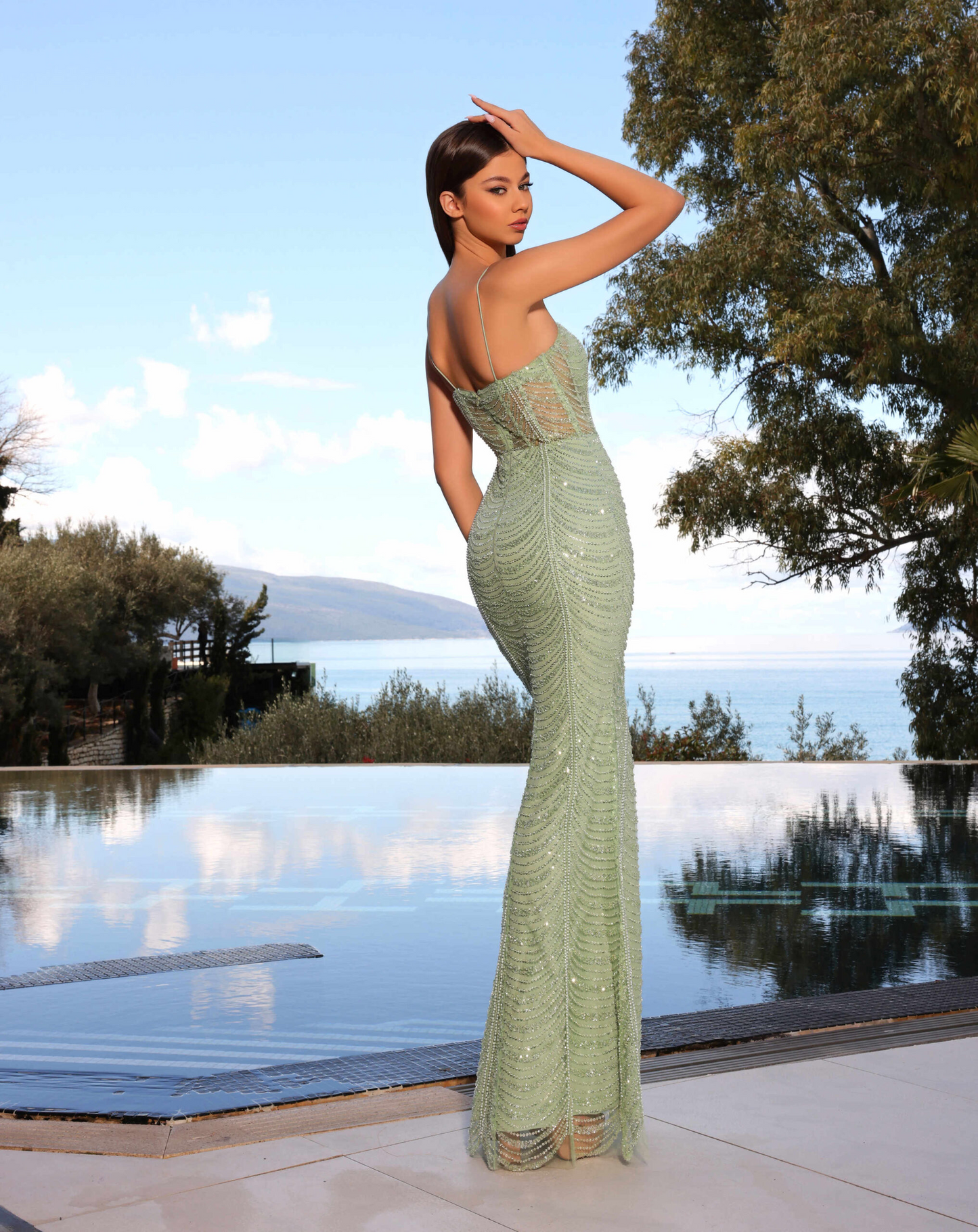 Nicoletta beaded slim fit strapless gown