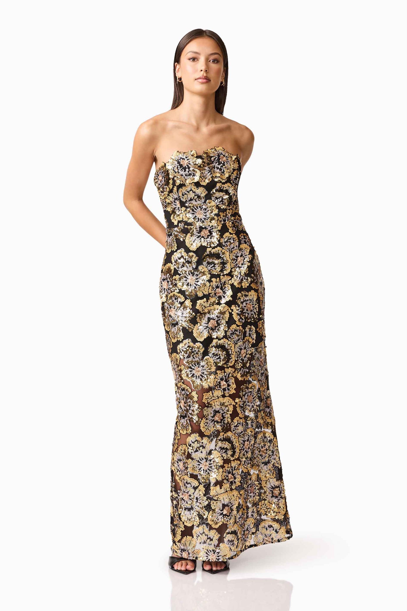 Elliatt Celeste gown black and gold sequins