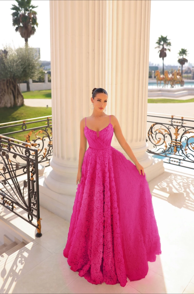 Tina Holly 3D rose tulle gala ball gown