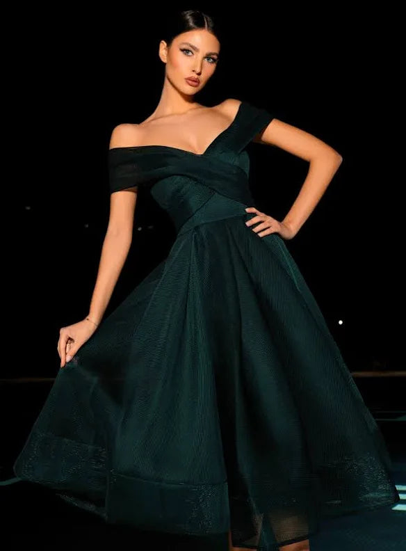 J’Adore Off-the-Shoulder Midi cocktail gown