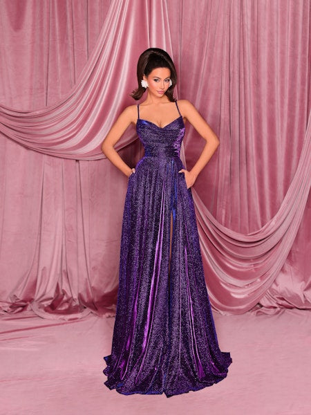 Nicoletta shimmering full skirt lace up back formal gown