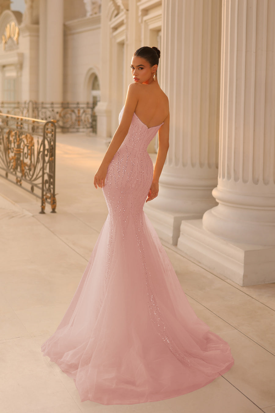 Tina Holly pink beaded magnificent full length tulle gown
