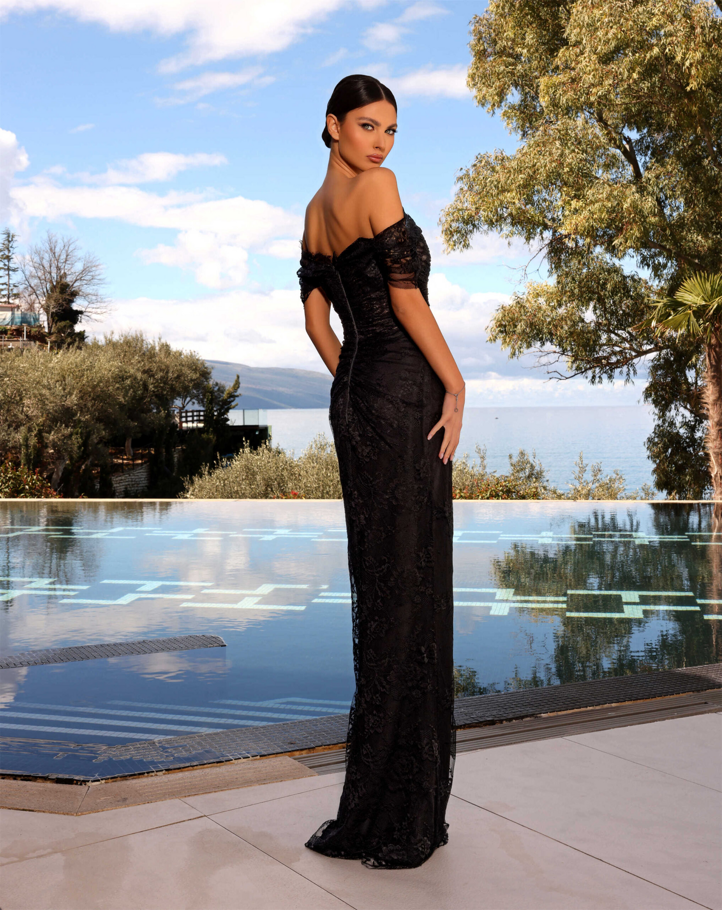 Nicoletta lace off shoulder gown