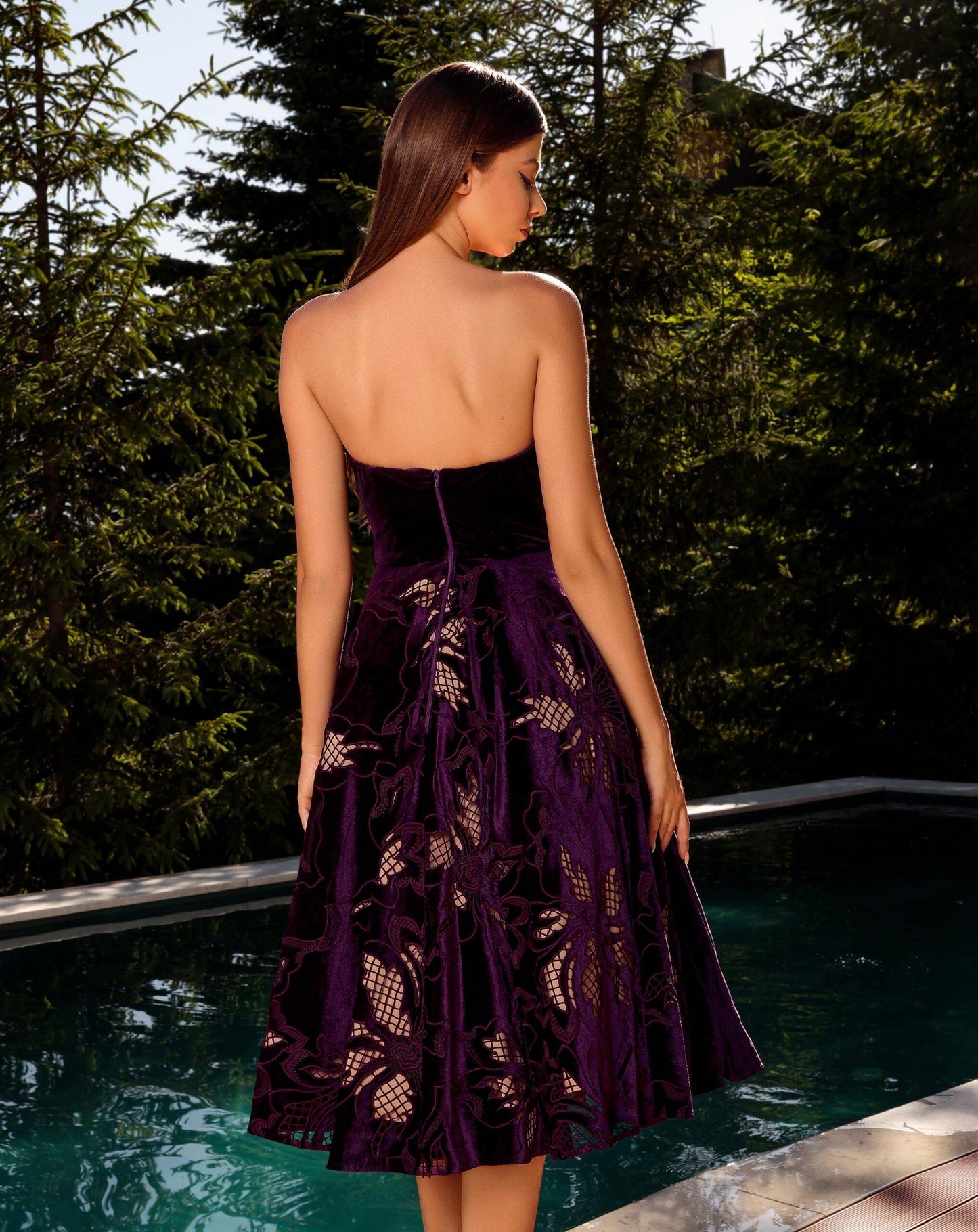 Nicoletta velvet cutout strapless cocktail gown