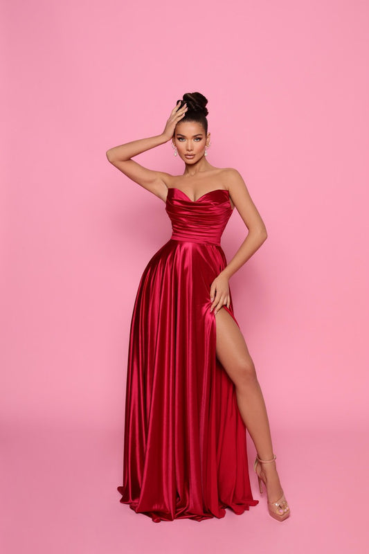 Nicoletta glossy Strapless Sweetheart Ball Gown with Leg Split