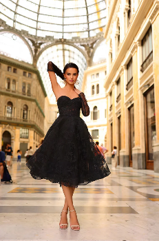 Nicoletta Lace Strapless Cocktail Gown