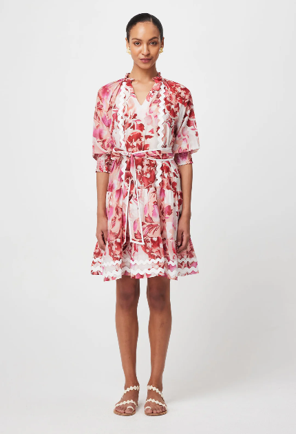 Once Was SANIBEL COTTON SILK DRESS IN FLAMINGO FLOWER