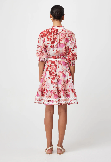 Once Was SANIBEL COTTON SILK DRESS IN FLAMINGO FLOWER