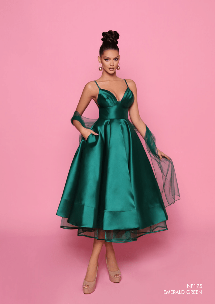 Nicoletta strappy cocktail dress in mikado satin