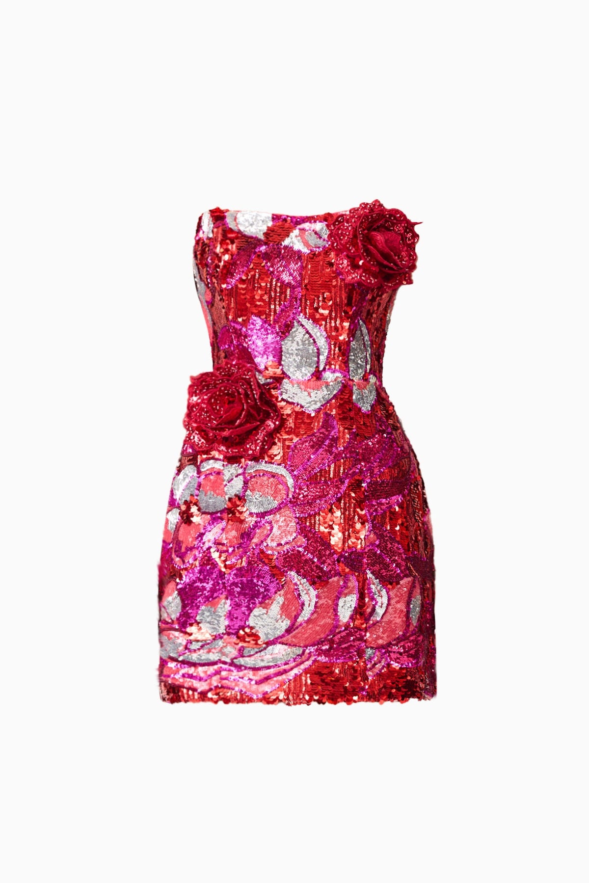 Solara Embellished Mini Dress in Red & Pink