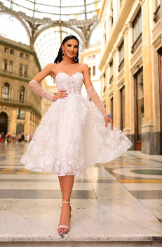 Nicoletta Lace Strapless Cocktail Gown
