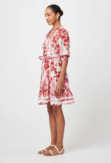 Once Was SANIBEL COTTON SILK DRESS IN FLAMINGO FLOWER