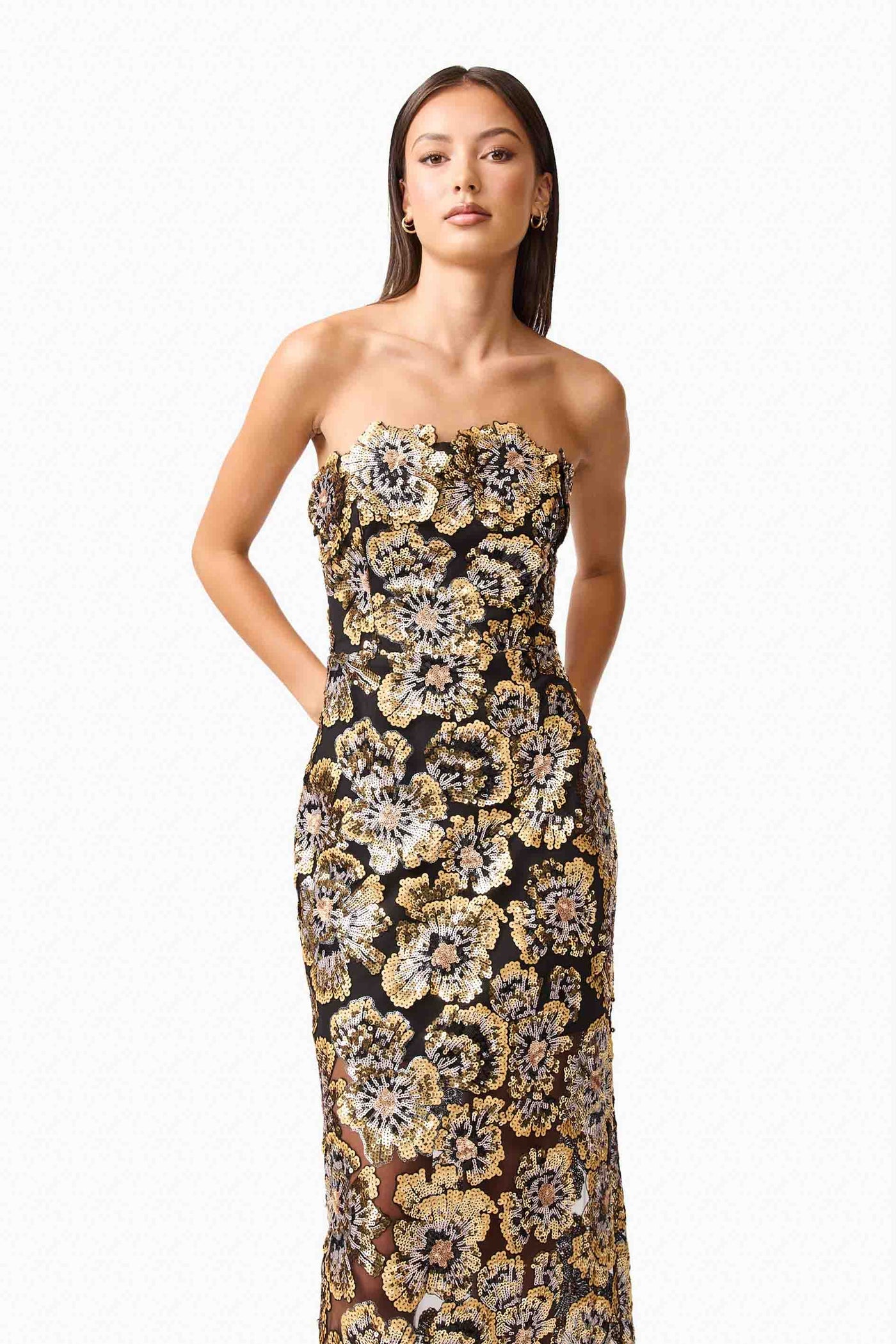 Elliatt Celeste gown black and gold sequins