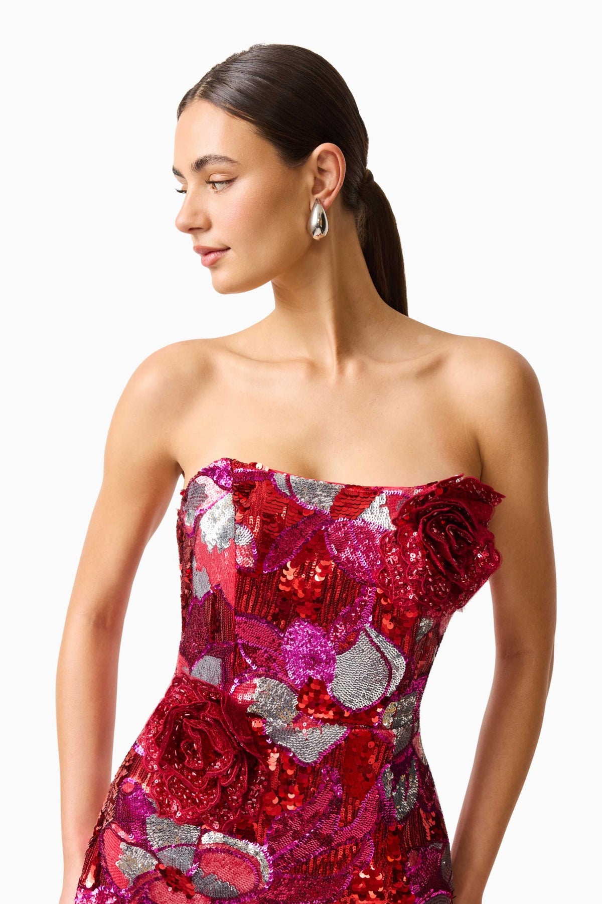 Solara Embellished Mini Dress in Red & Pink