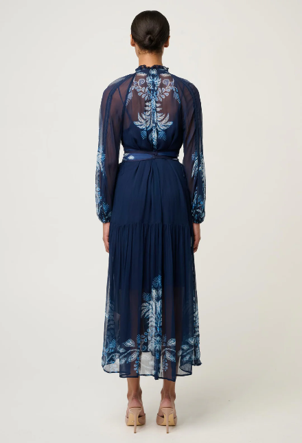 Once Was  SLOANE VISCOSE CHIFFON PRINT MIDI DRESS IN MOONLIT BATIK
